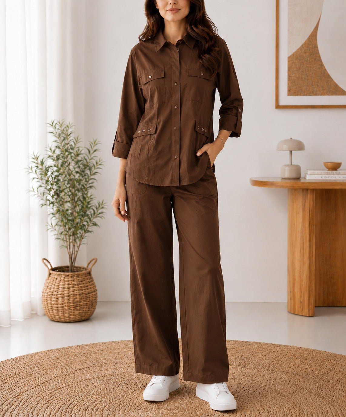 Ladies Brown Button Through Two Piece Set- New Feeling - StylePhase SA