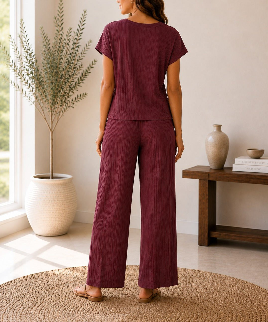 Ladies Brown Crinkle-Knit Two-piece New Feeling Set - StylePhase SA