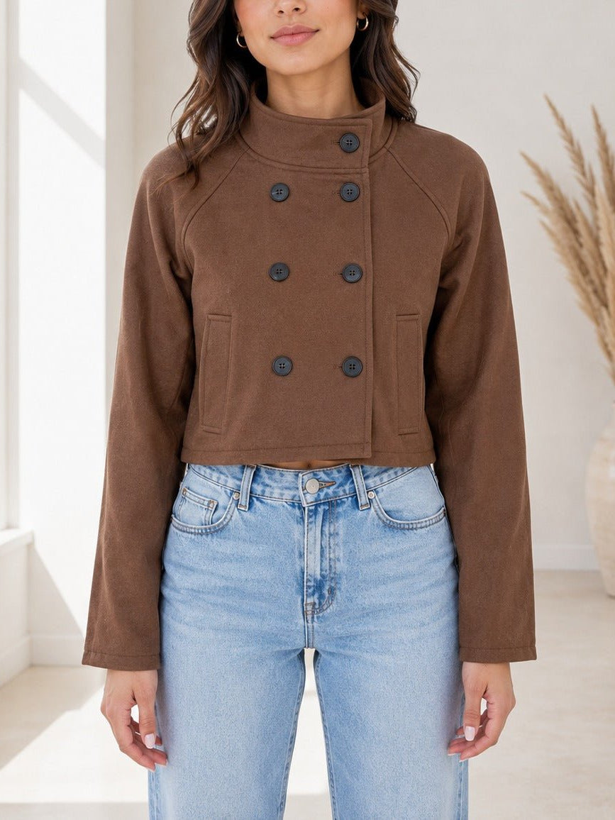 Ladies Brown Double Breasted Crop Jacket - StylePhase SA