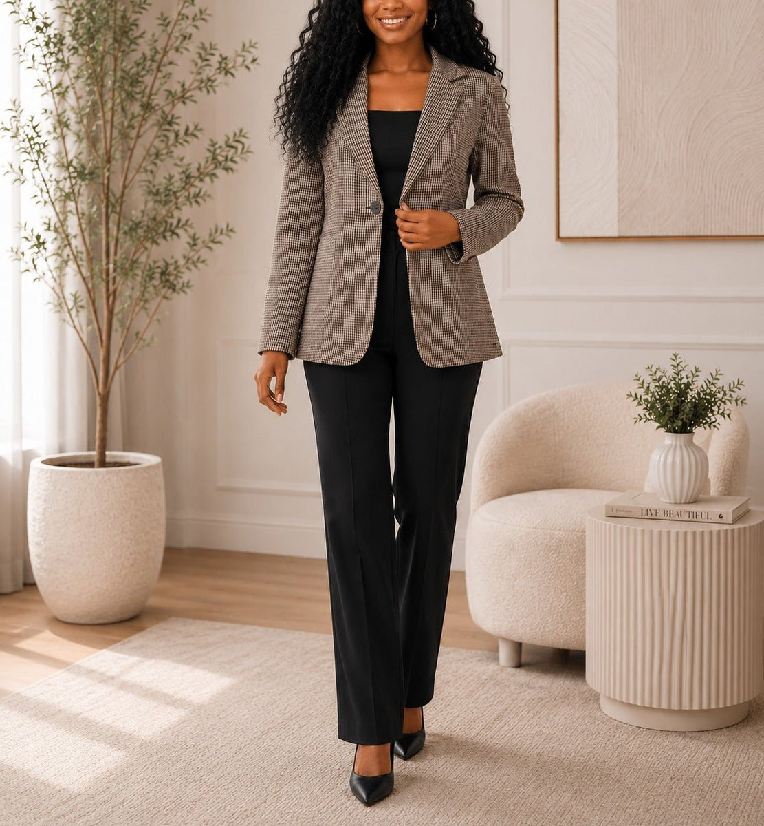 Ladies Brown Gingham Blazer Coat – StylePhase SA