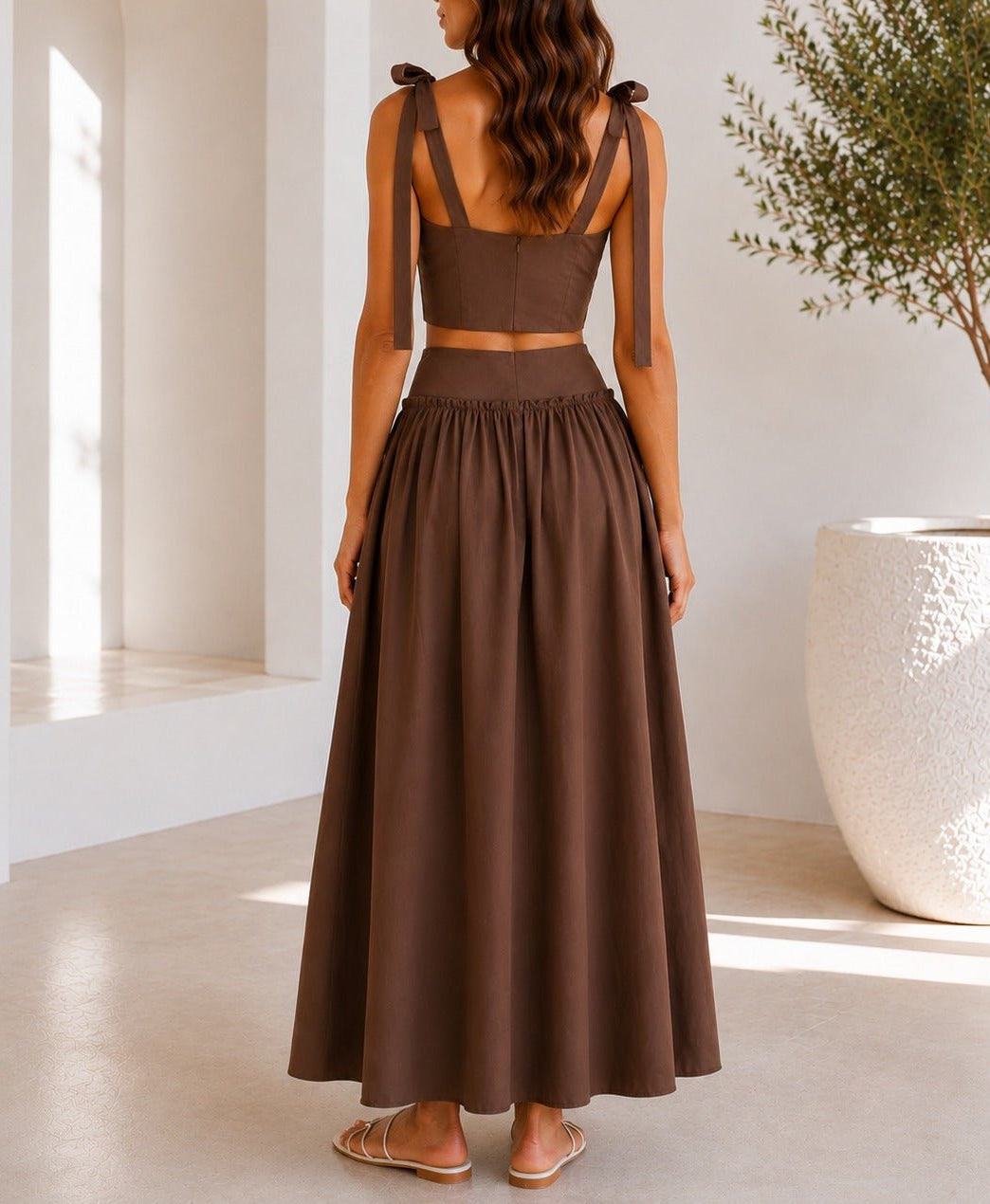Ladies Brown Maxi Two-Piece Set - StylePhase SA