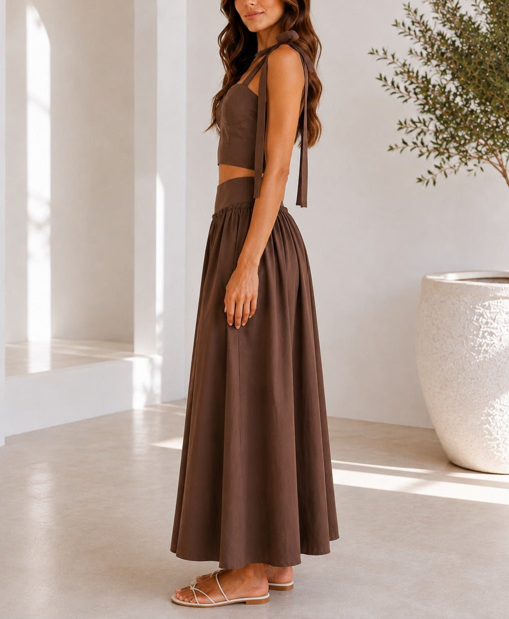 Ladies Brown Maxi Two-Piece Set - StylePhase SA