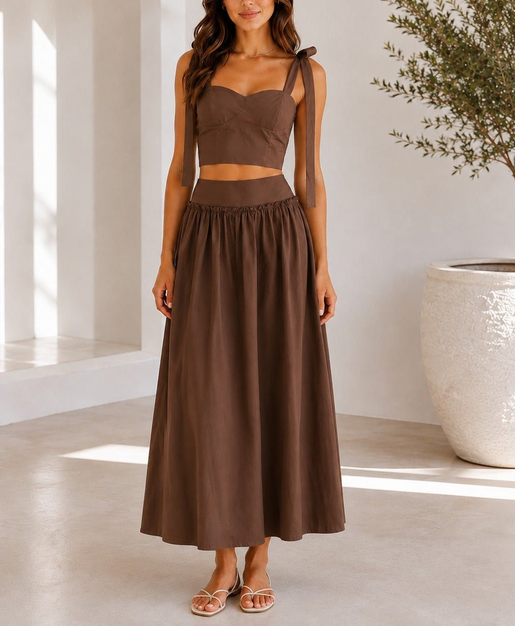 Ladies Brown Maxi Two-Piece Set - StylePhase SA