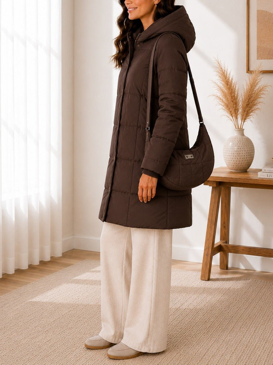 Ladies Brown Puffer Jacket With Matching Bag - StylePhase SA