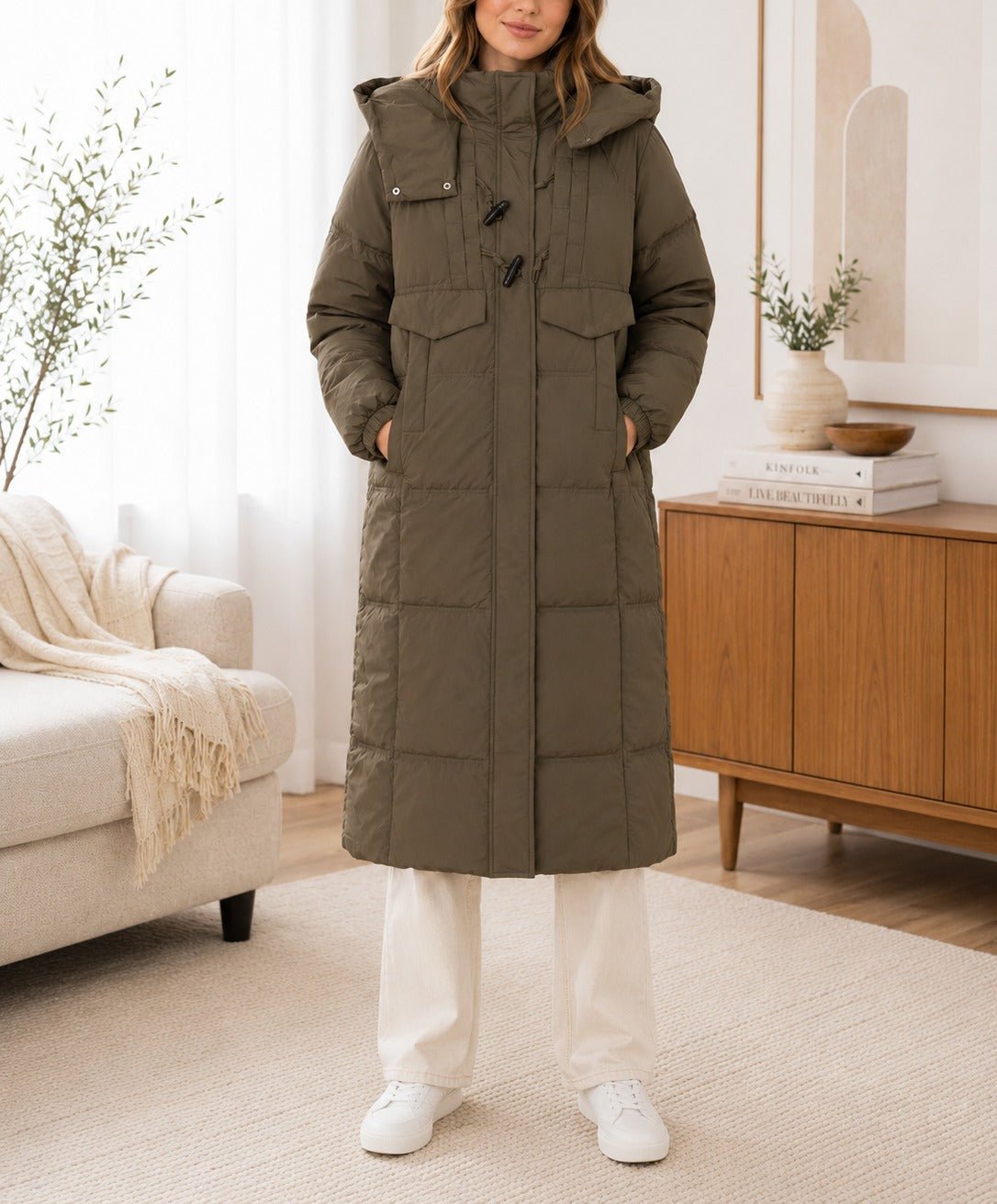 Ladies Brown Puffer Toggle Long Jacket - StylePhase SA