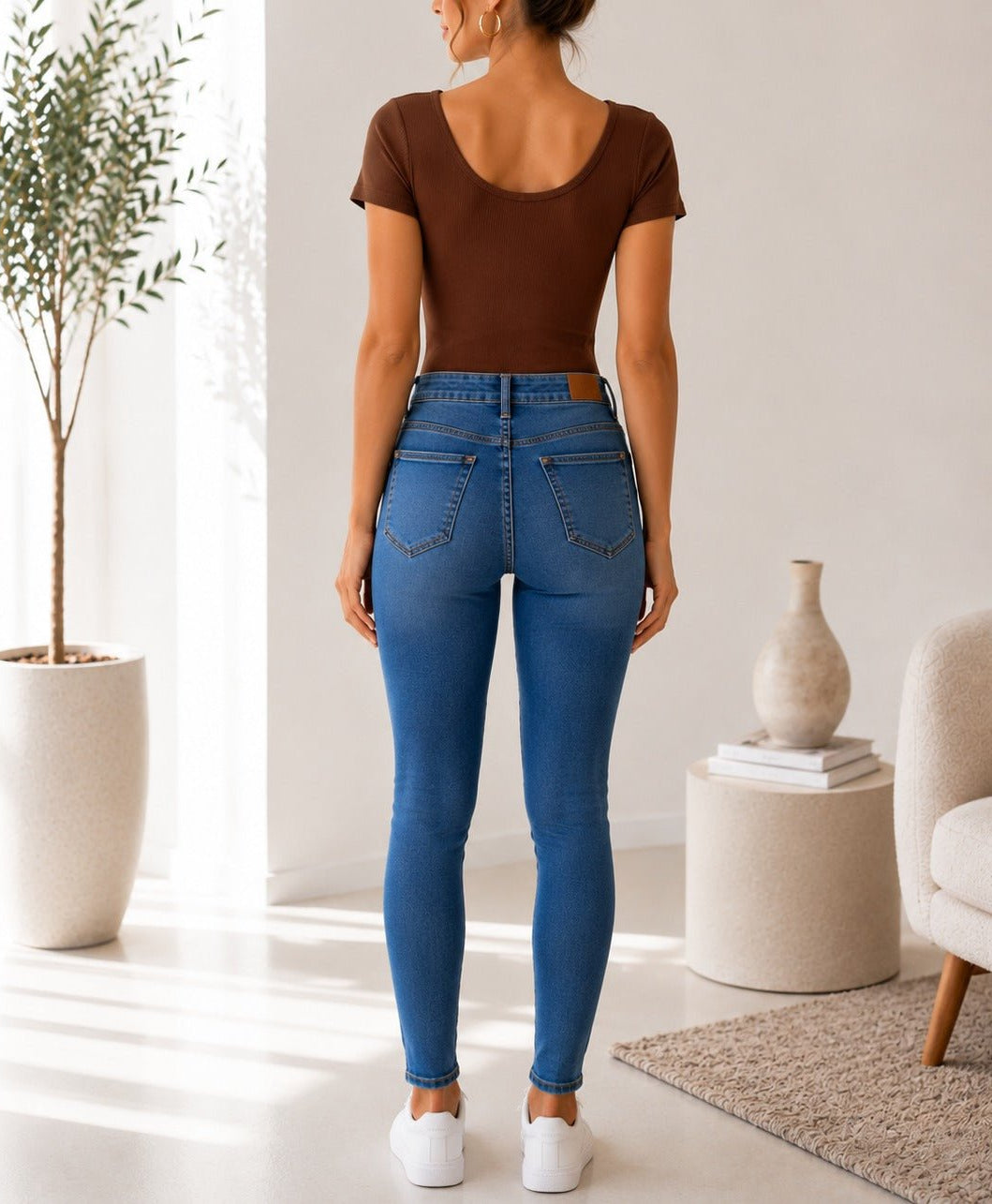 Ladies Brown Ribbed Short Sleeve Bodysuit - StylePhase SA