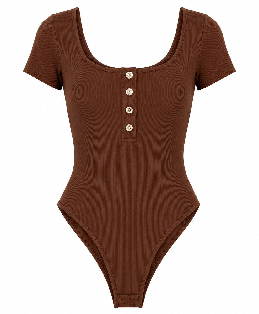 Ladies Brown Ribbed Short Sleeve Bodysuit - StylePhase SA