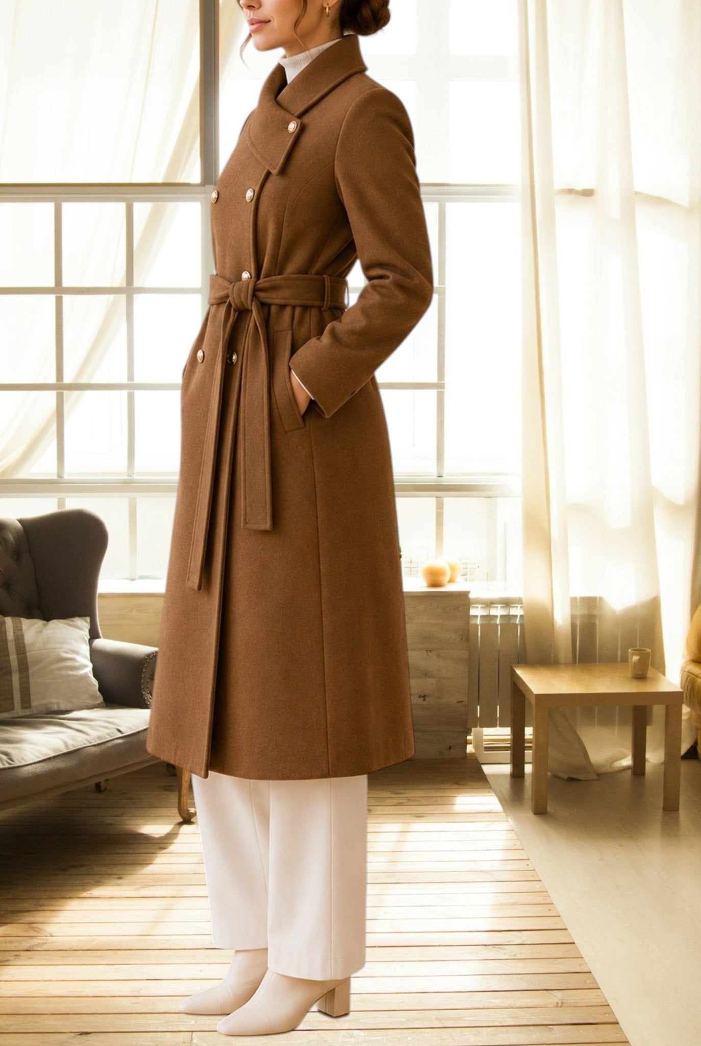Ladies Brown Side Collar Coat - StylePhase SA