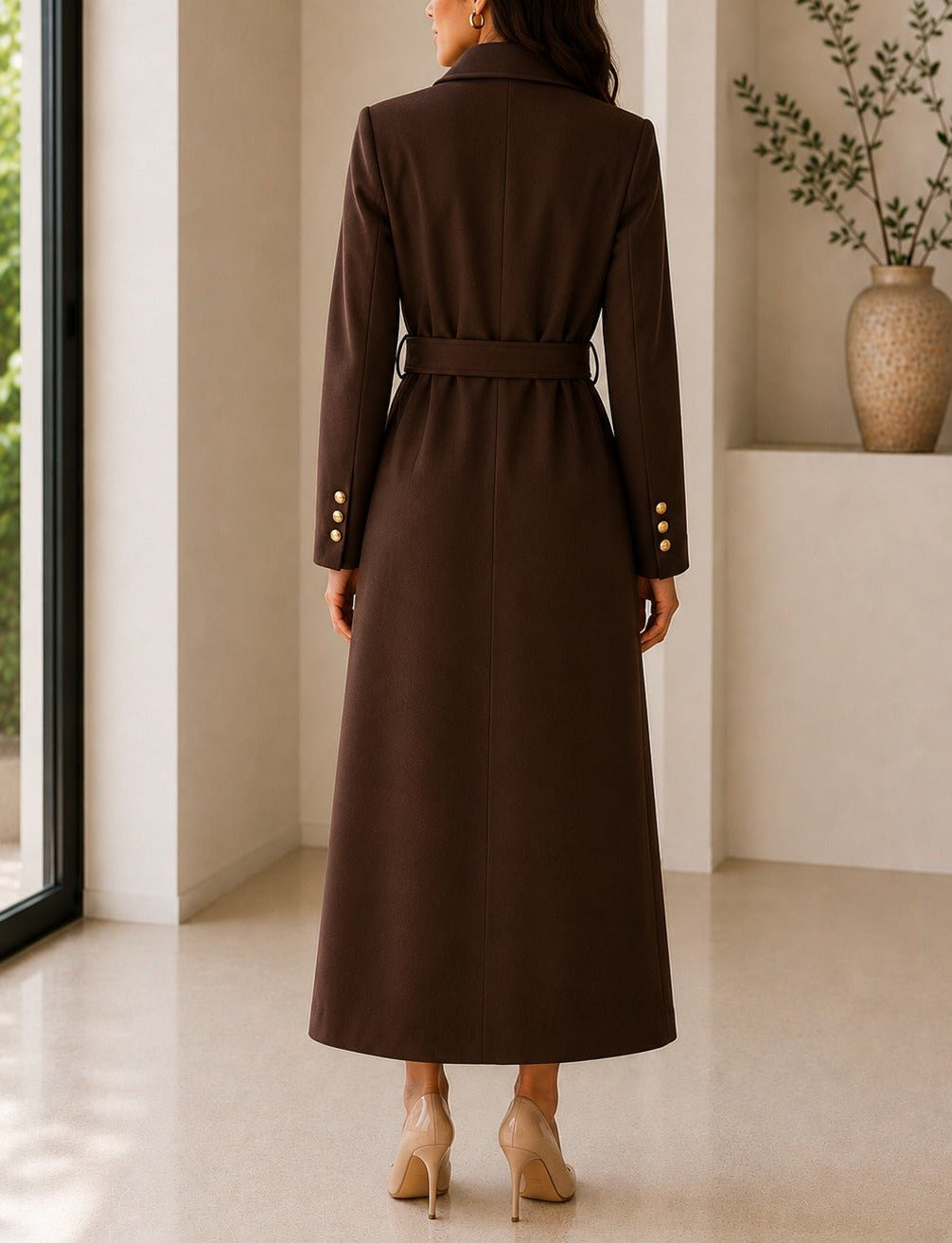 Ladies Brown Side Collar Double Breasted Melton Coat - StylePhase SA