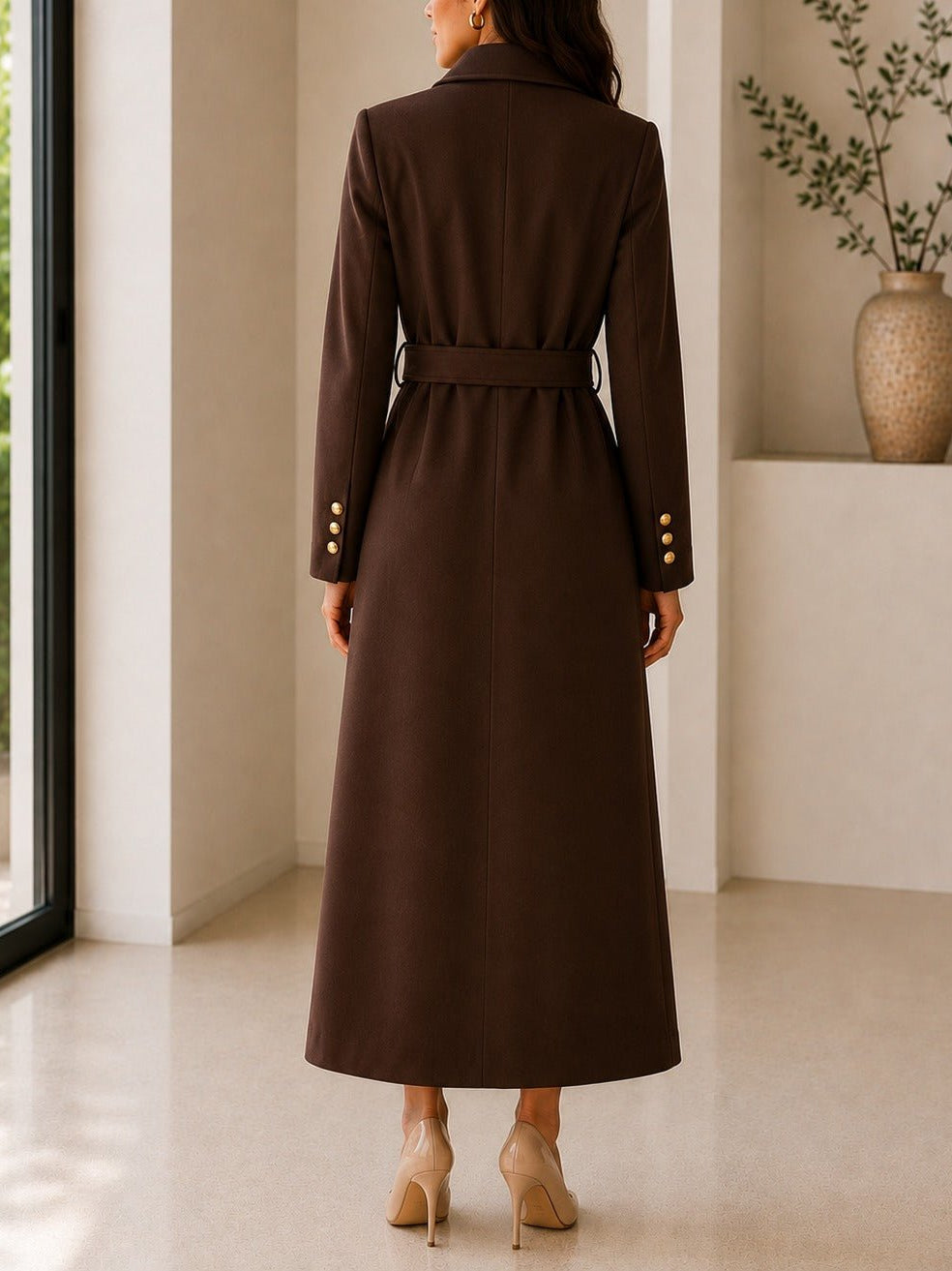 Ladies Brown Side Collar Double Breasted Melton Coat - StylePhase SA