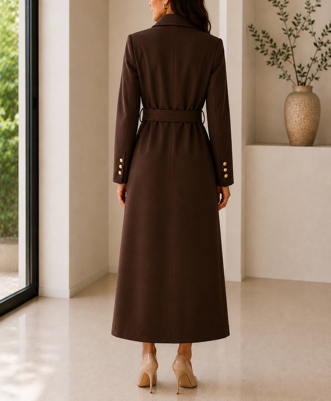 Ladies Brown Side Collar Double Breasted Melton Coat - StylePhase SA