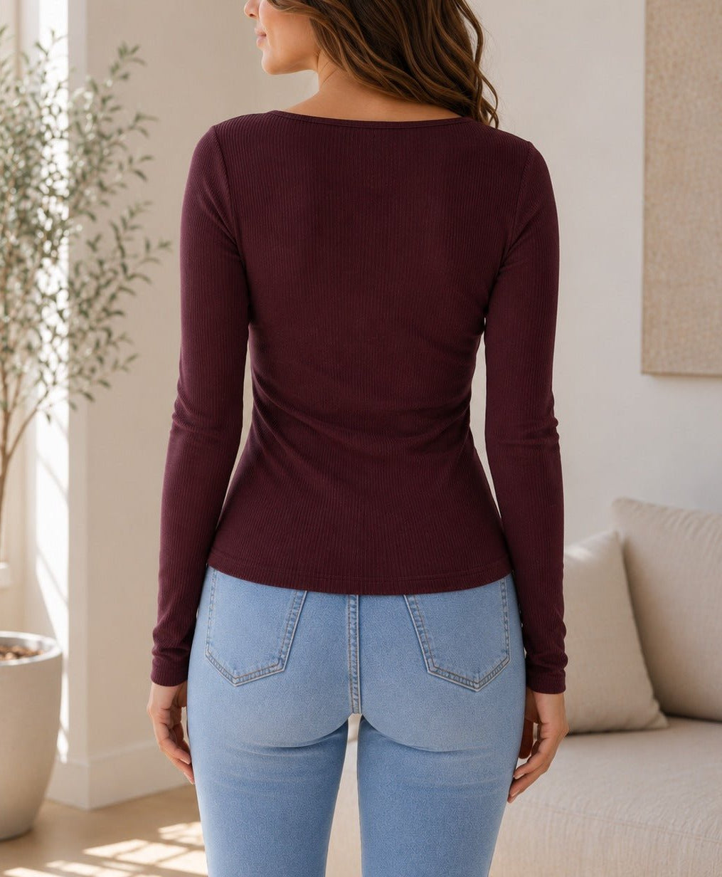 Ladies Brown Square Neck Button Knit Cardigan - StylePhase SA