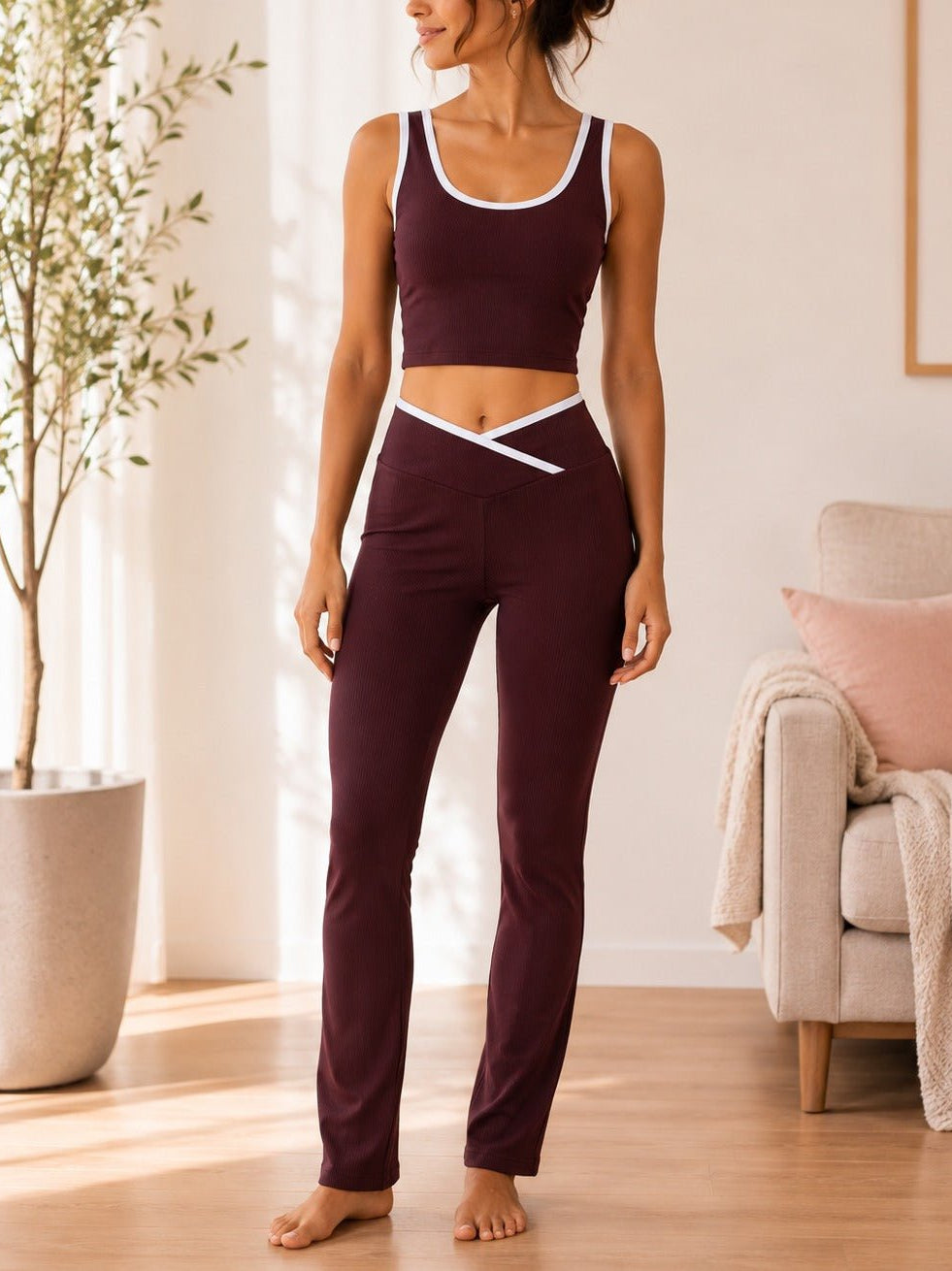 Ladies Brown Straight Leg Two-Piece Activewear Set - StylePhase SA