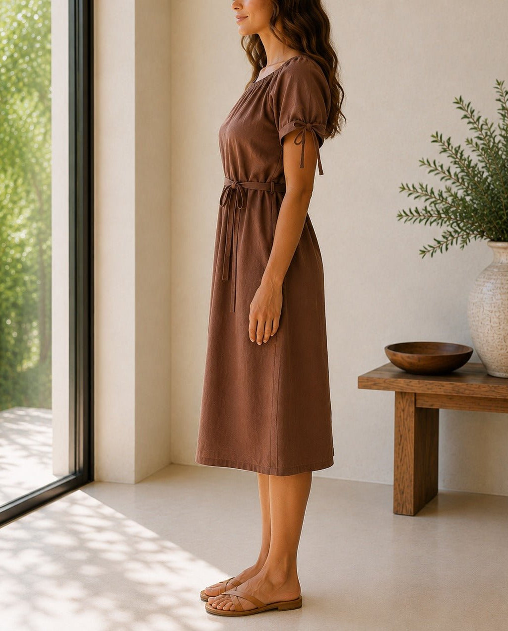 Ladies Brown Tunic Tie Dress - StylePhase SA