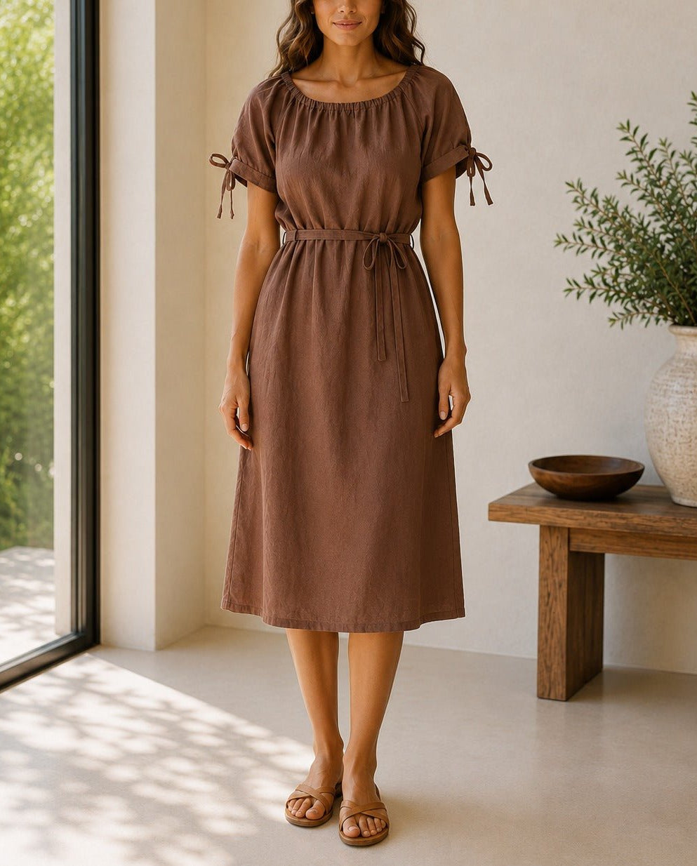 Ladies Brown Tunic Tie Dress - StylePhase SA