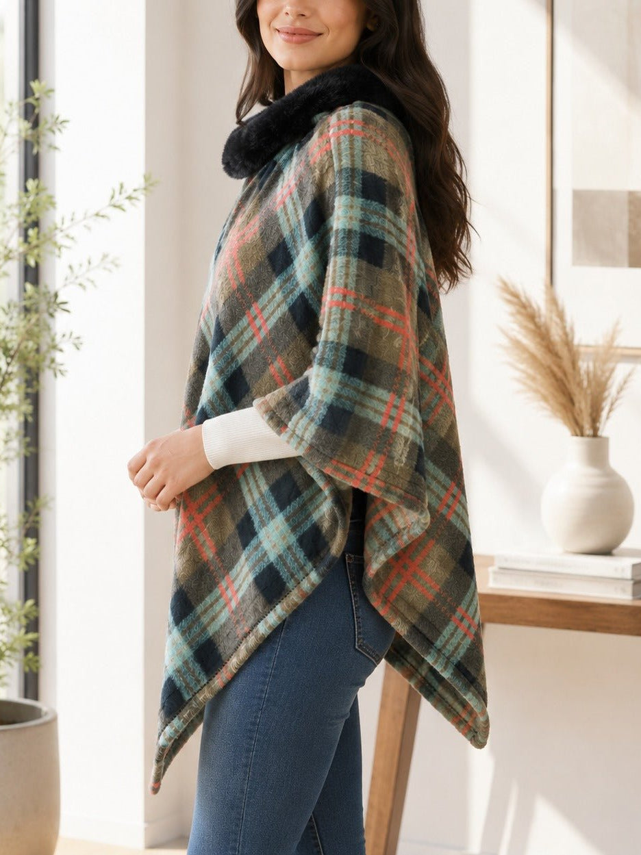 Ladies Brown Two Tone Fur Collar Poncho - StylePhase SA