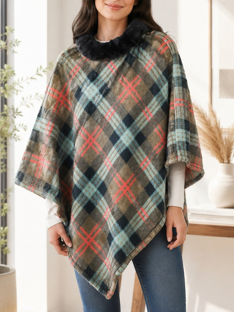Ladies Brown Two Tone Fur Collar Poncho - StylePhase SA