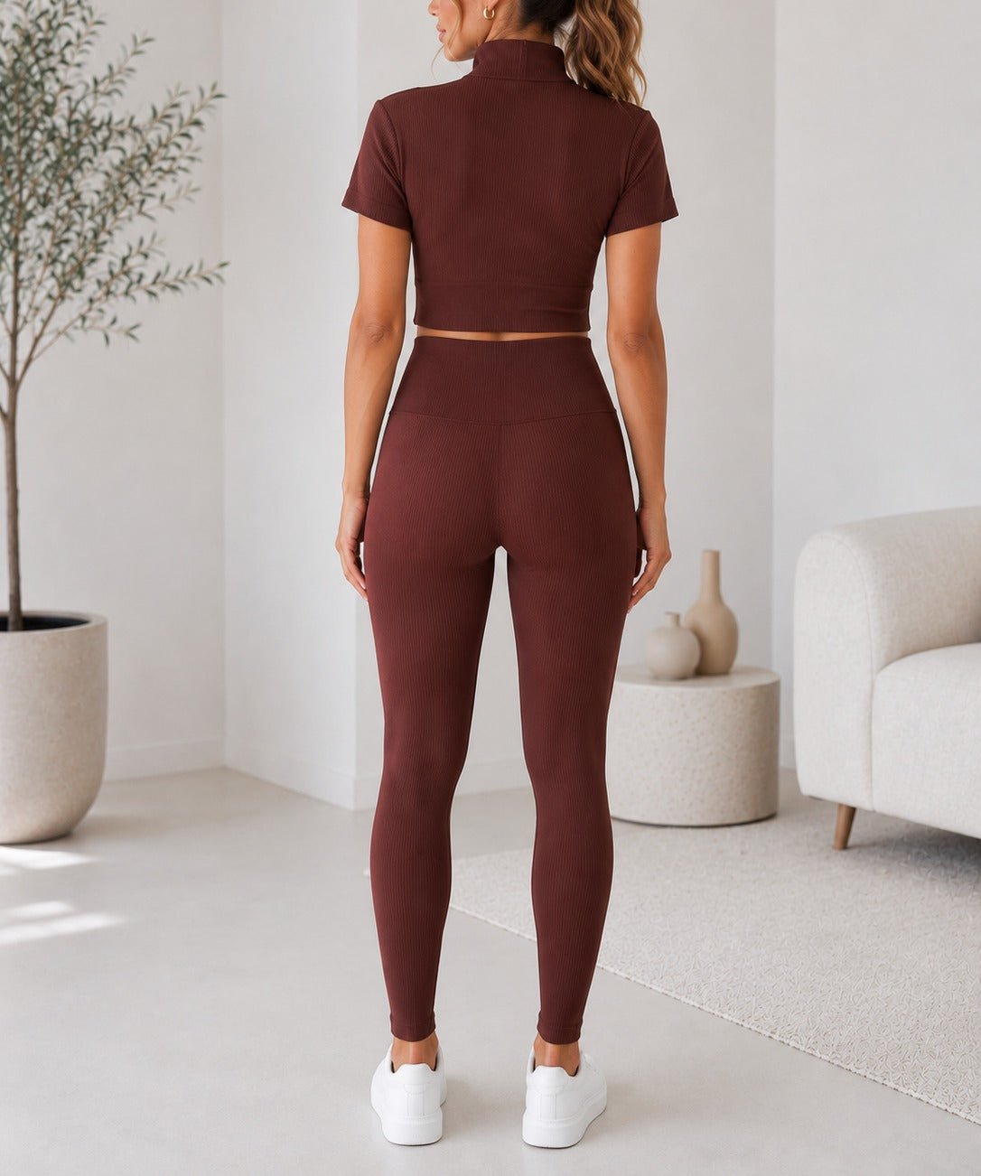 Ladies Brown Zip Up Two-Piece Activewear Set - StylePhase SA