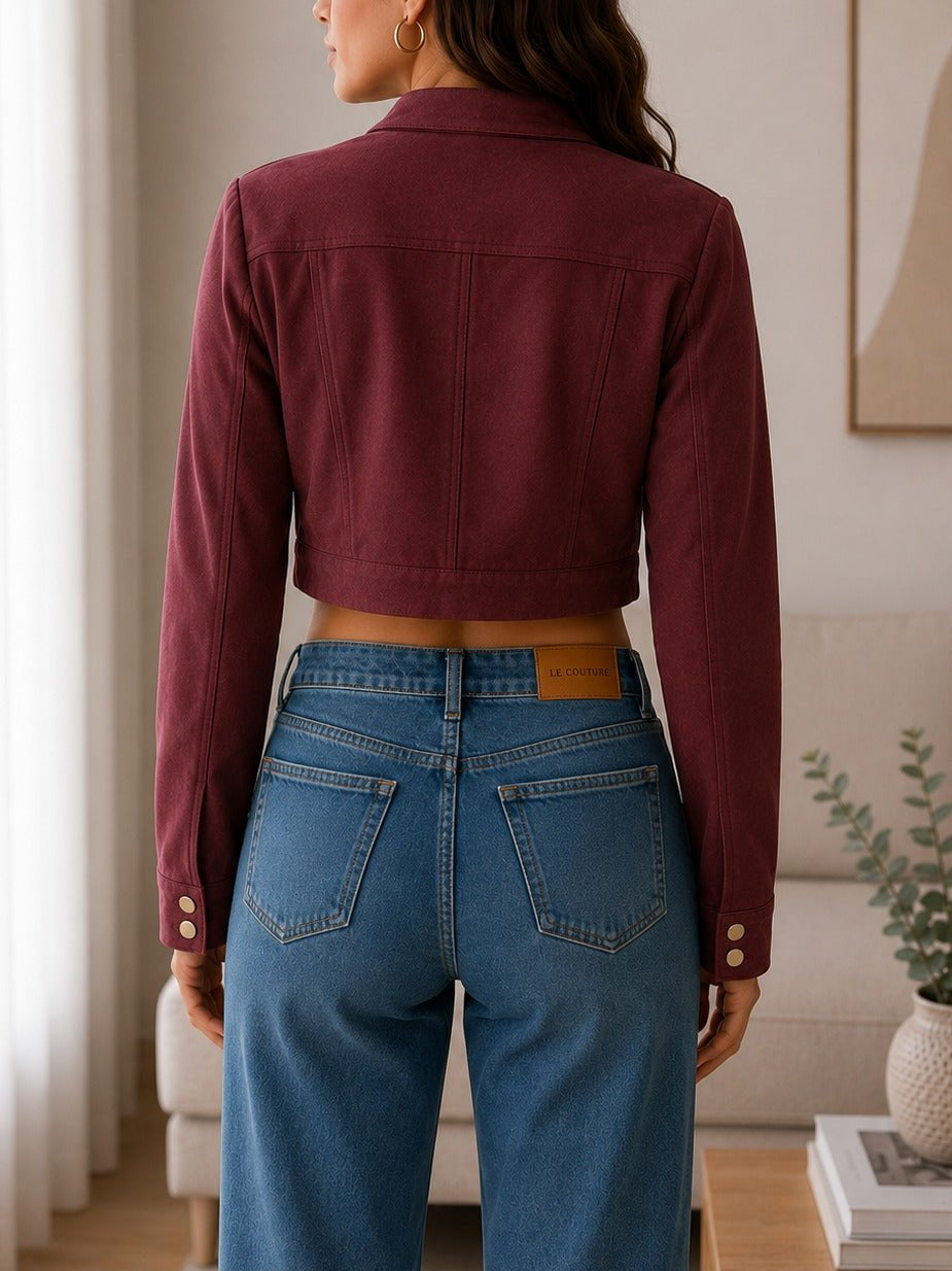 Ladies Burgundy Faux Suede Cropped Jacket - StylePhase SA