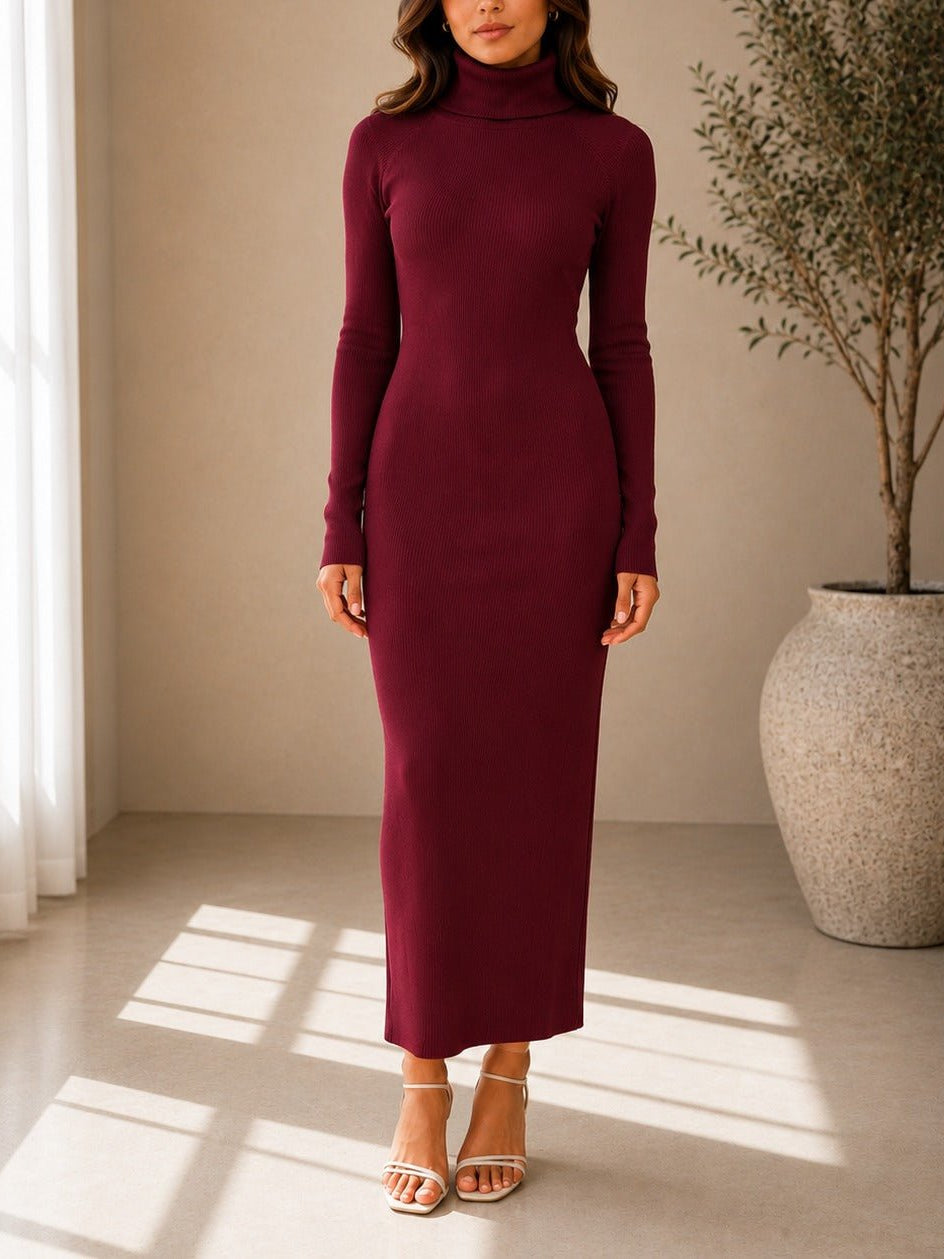 Ladies Burgundy Turtleneck Maxi Dress - StylePhase SA