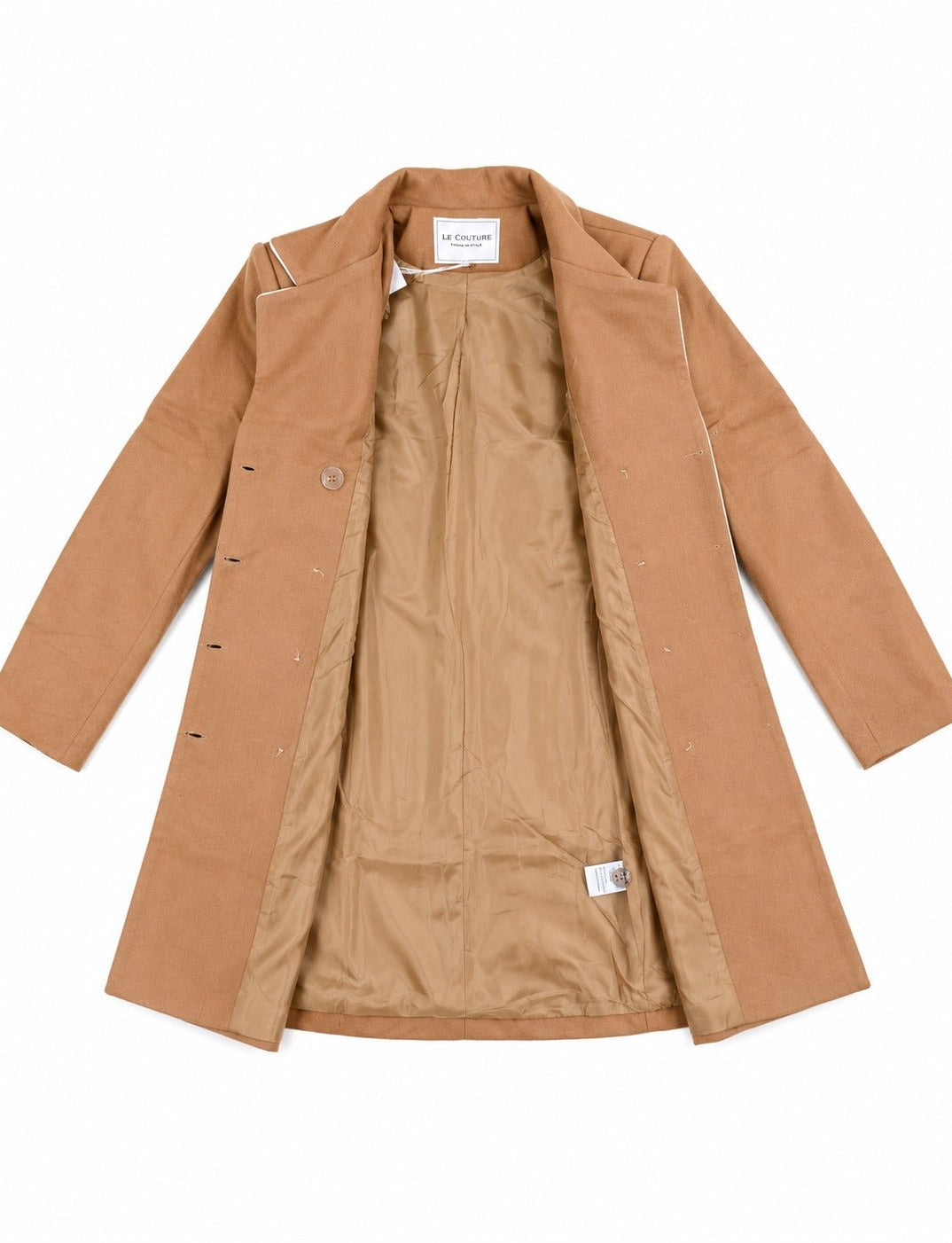 Ladies Camel Double-Breasted Tailored Longline Coat - StylePhase SA