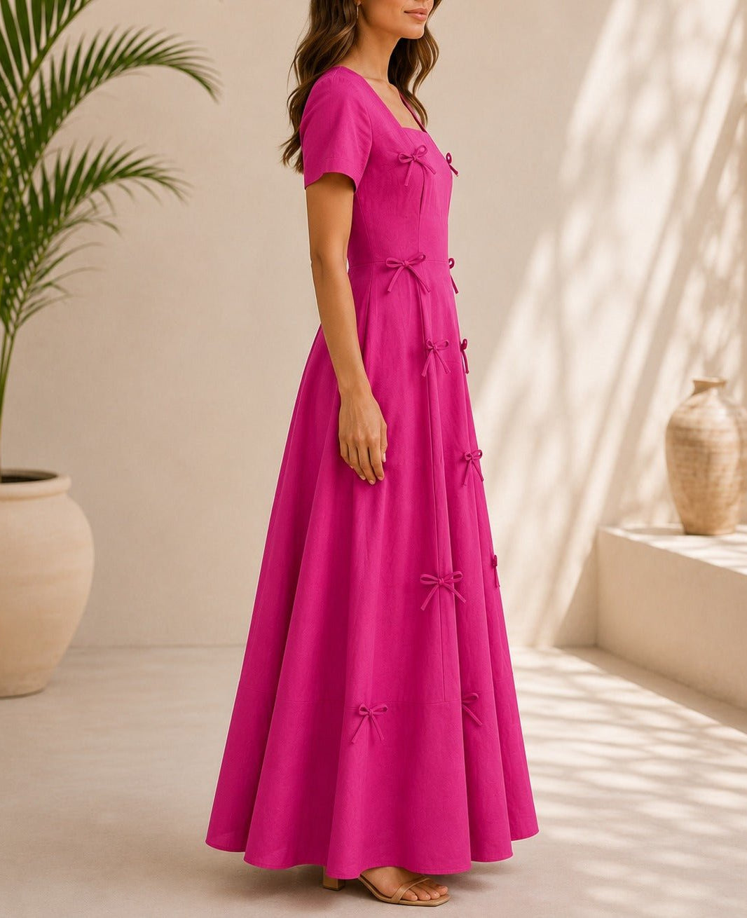 Ladies Cerise Bow Pocket Dress- New Feeling - StylePhase SA