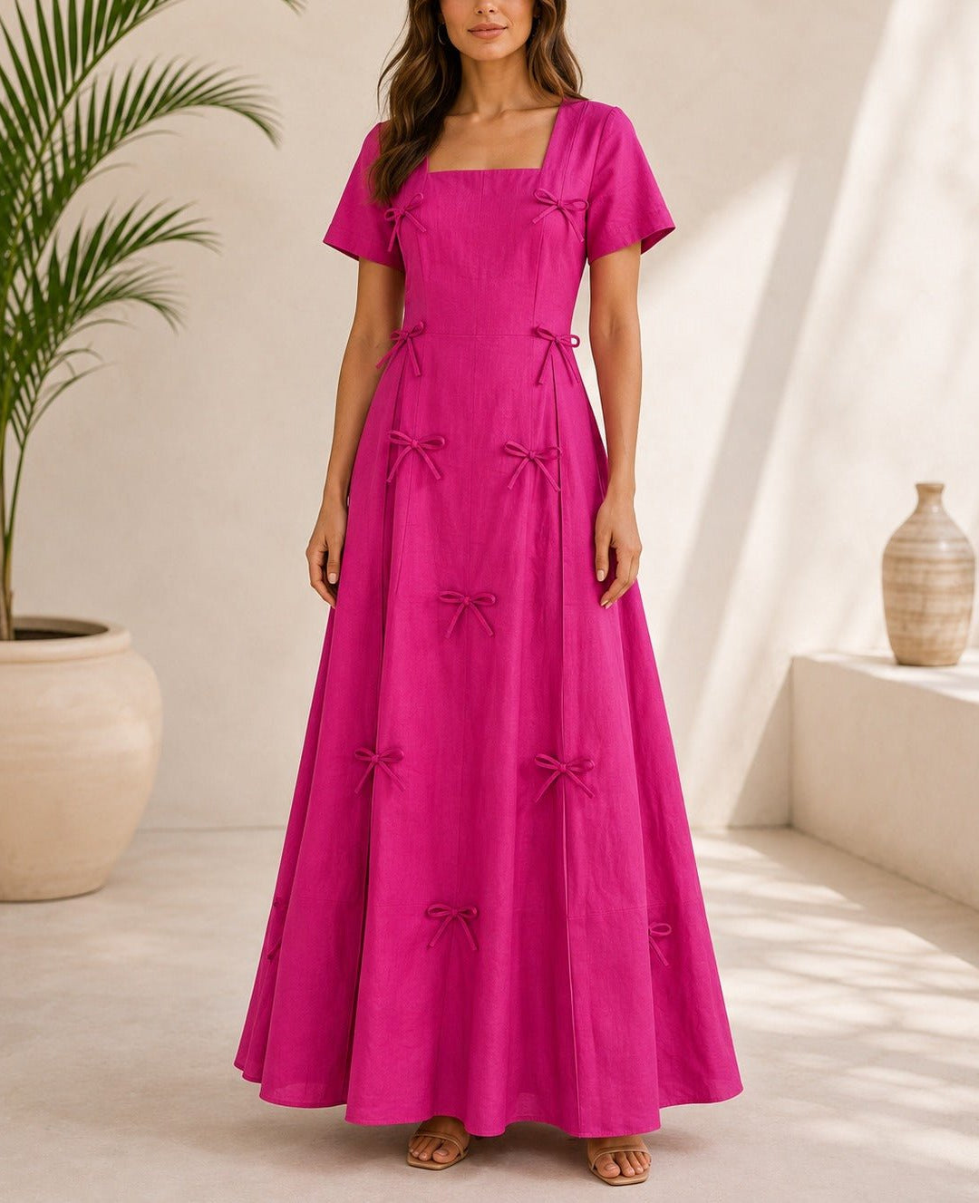 Ladies Cerise Bow Pocket Dress- New Feeling - StylePhase SA