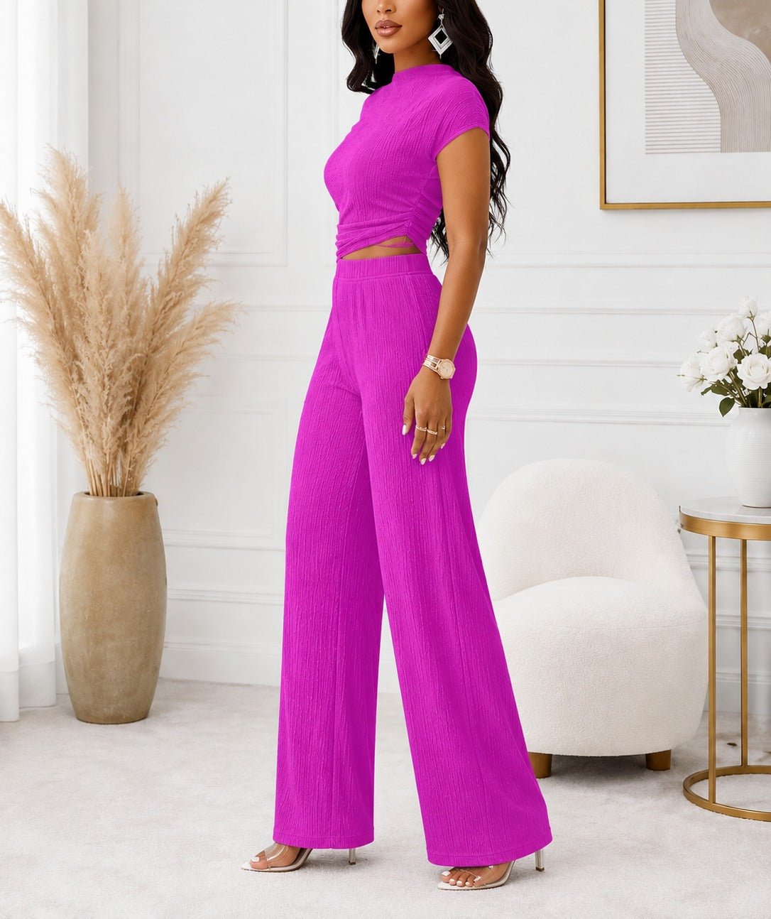 Ladies Cerise Ruched Two Piece Set - StylePhase SA
