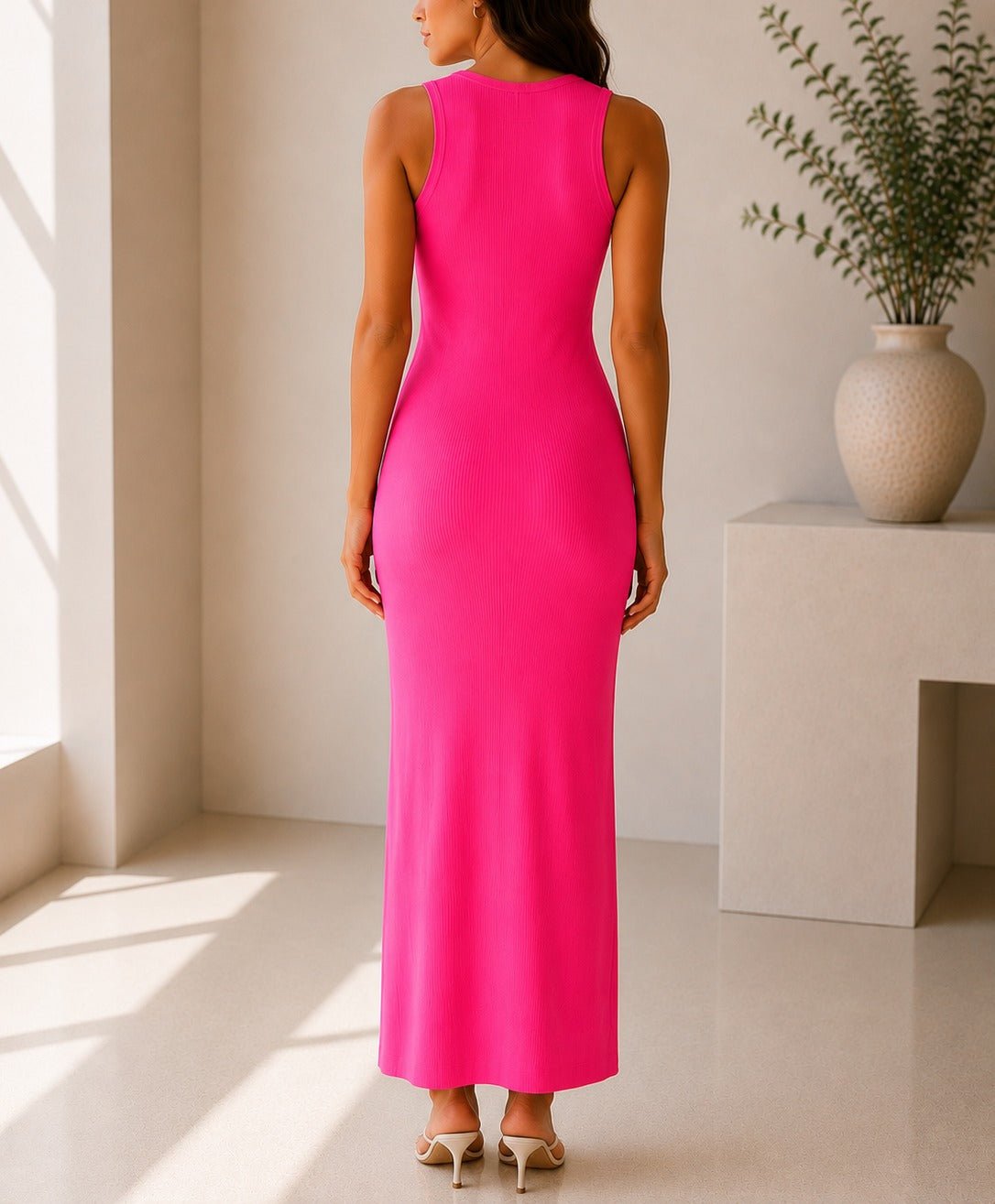 Ladies Cerise Sleeveless Twist Front Maxi Dress - StylePhase SA