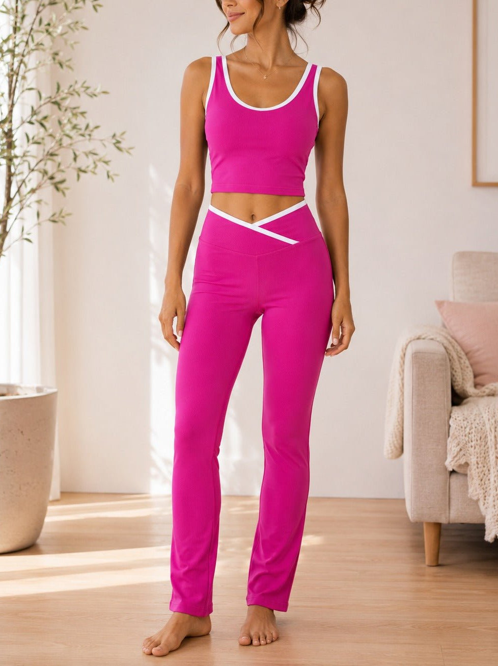 Ladies Cerise Straight Leg Two-Piece Activewear Set - StylePhase SA