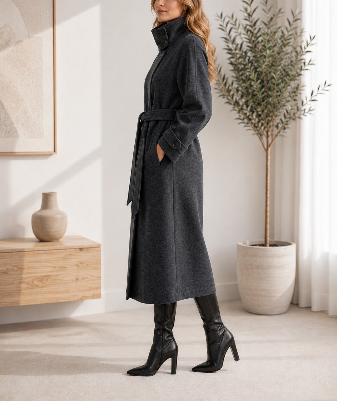 Ladies Charcoal Heavy Weight Melton Coat - StylePhase SA