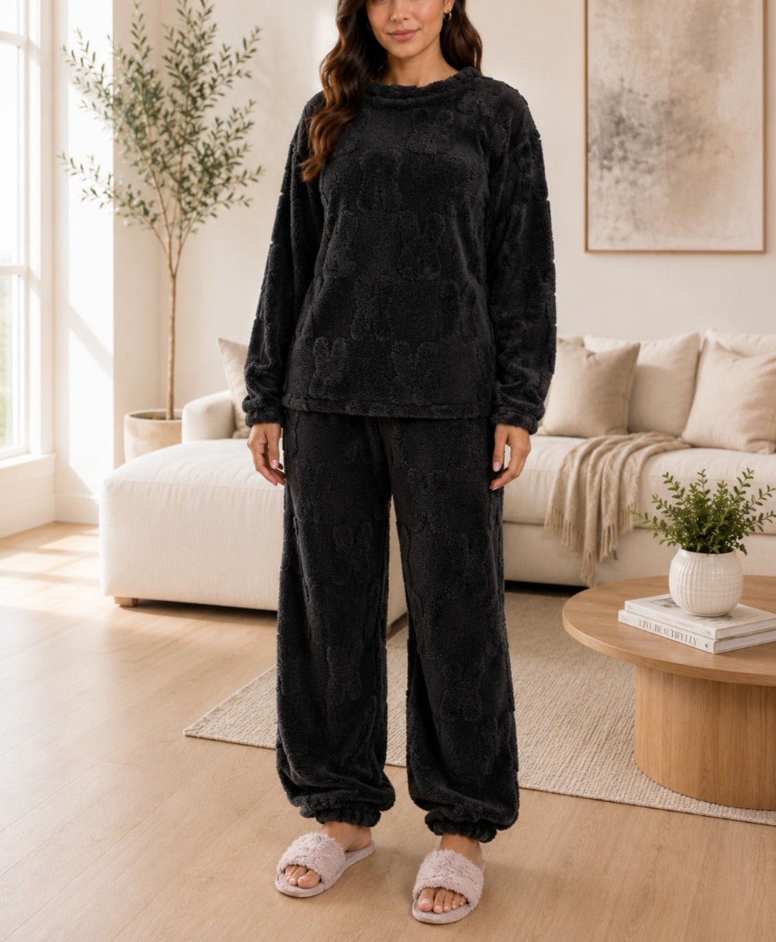 Ladies Charcoal Plush Pj Set - StylePhase SA