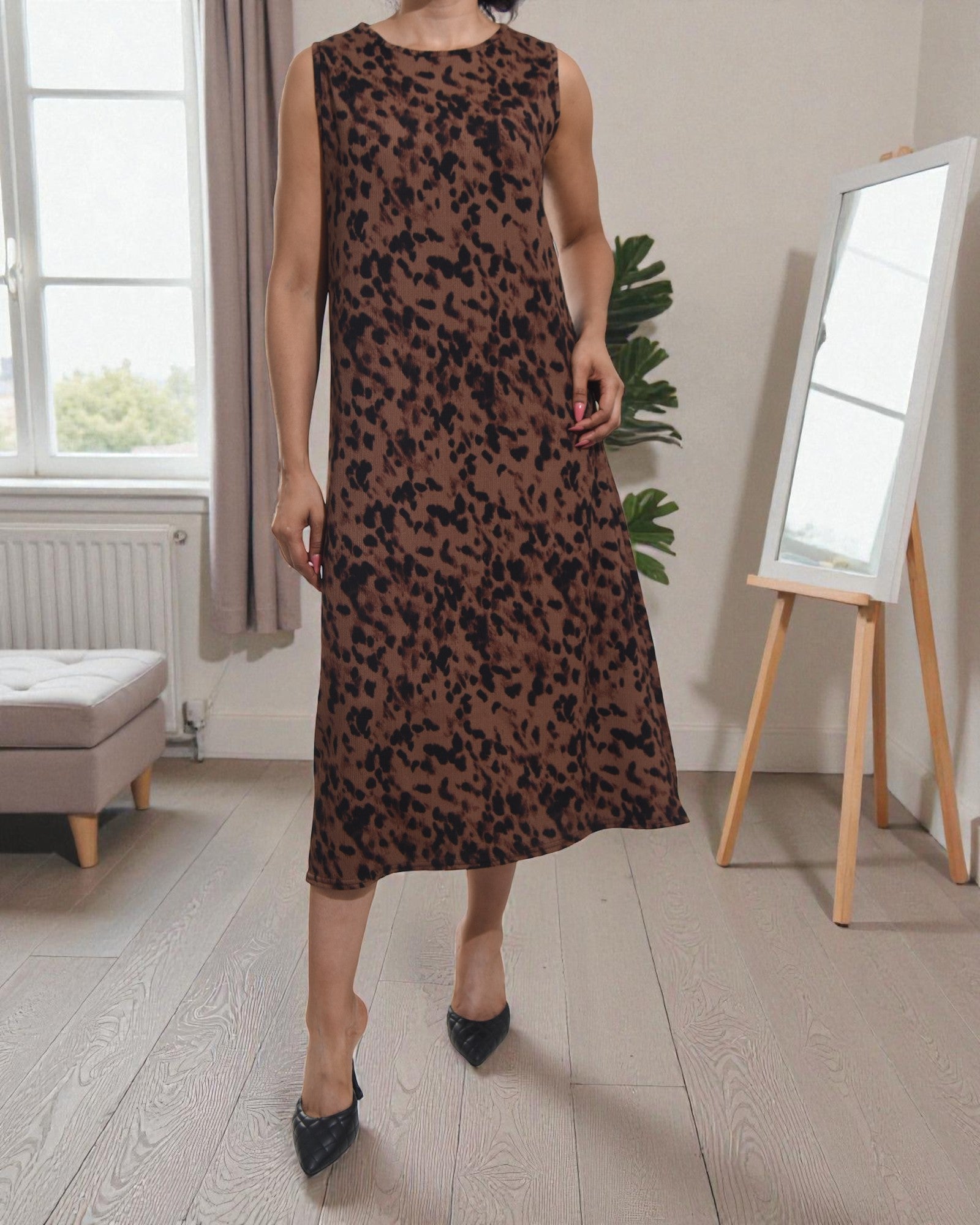 Ladies Choc Brown Crinkle Sleeveless Dress - StylePhase SA
