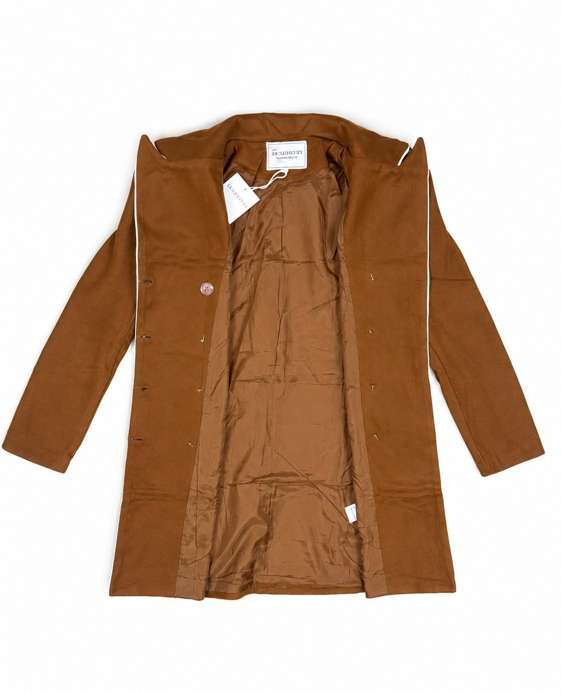 Ladies Chocolate Brown Double-Breasted Tailored Longline Coat - StylePhase SA