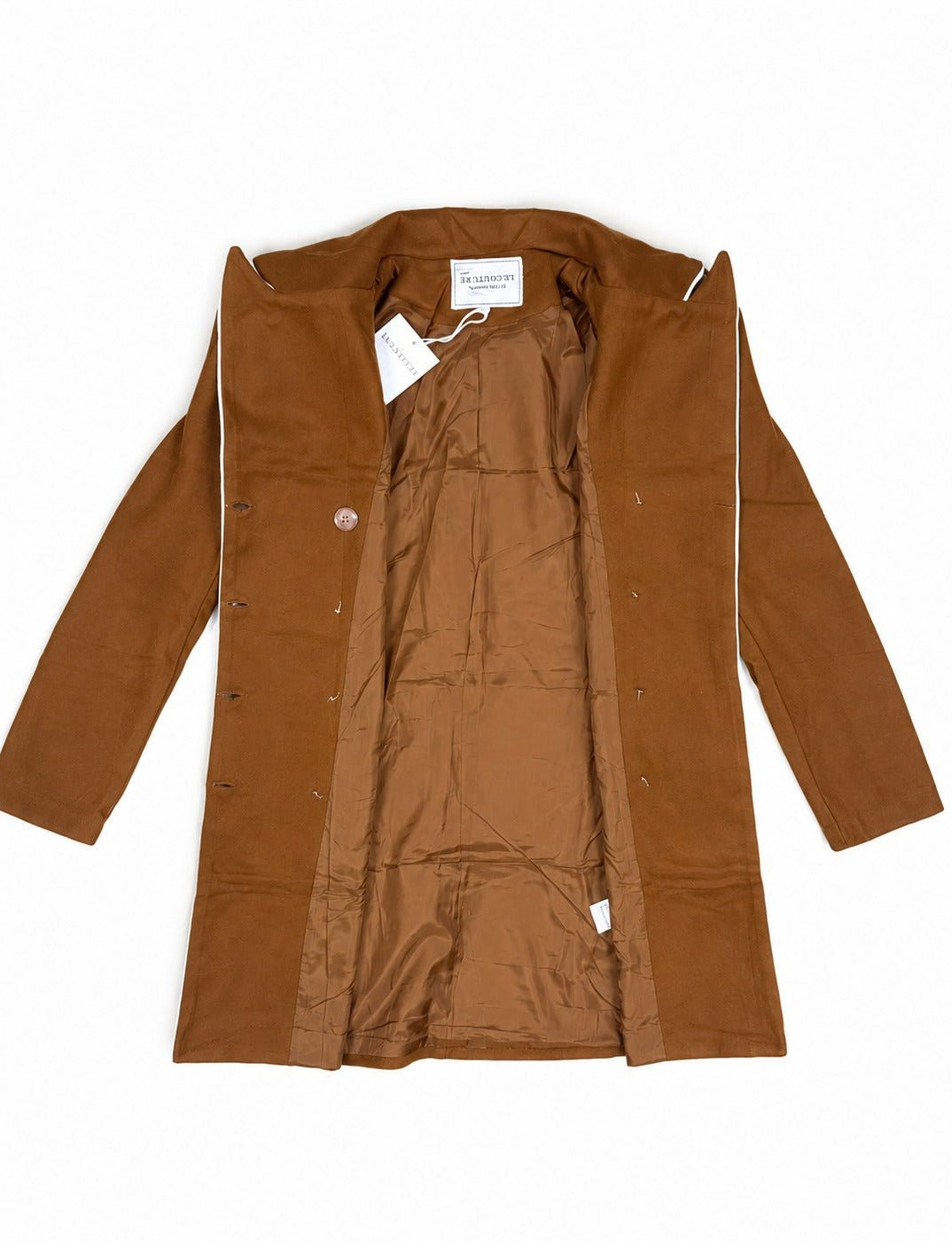 Ladies Chocolate Brown Double-Breasted Tailored Longline Coat - StylePhase SA