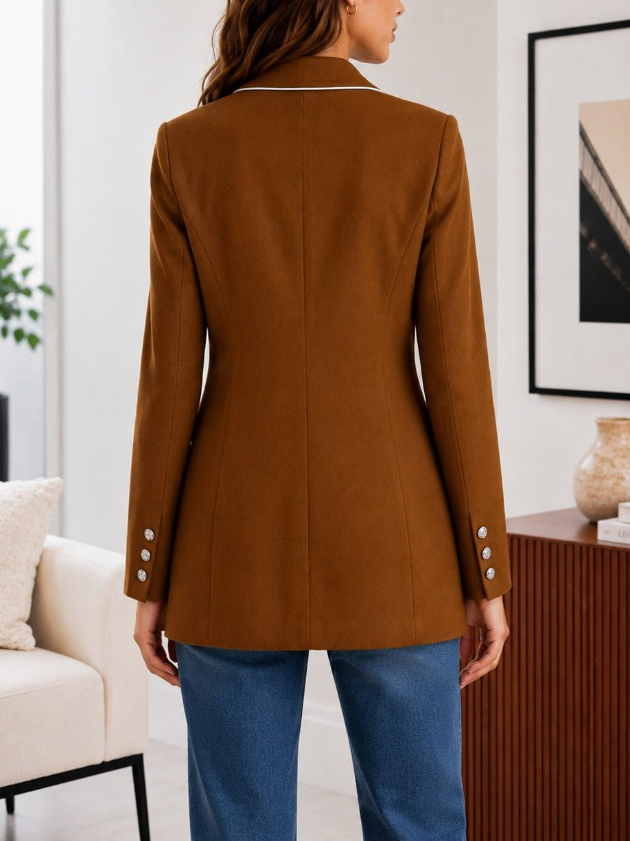 Ladies Chocolate Brown Double-Breasted Tailored Longline Coat - StylePhase SA