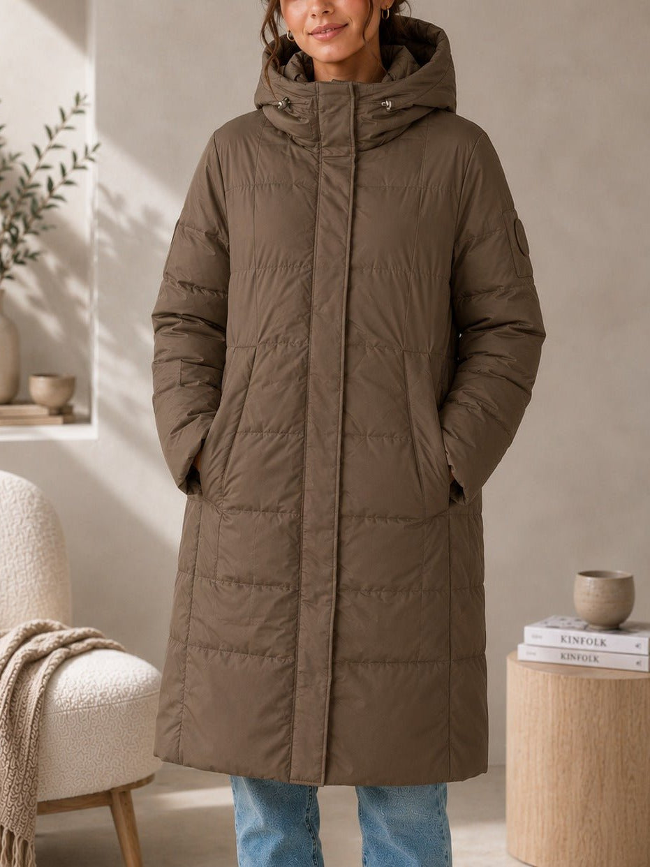 Ladies Chocolate Brown Longer Length Puffer Jacket - StylePhase SA