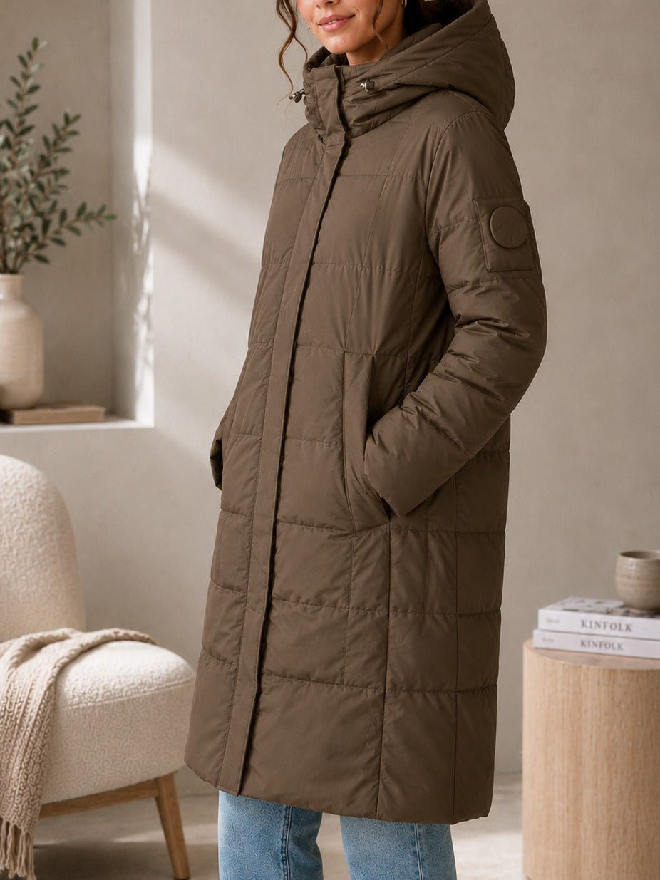 Ladies Chocolate Brown Longer Length Puffer Jacket - StylePhase SA