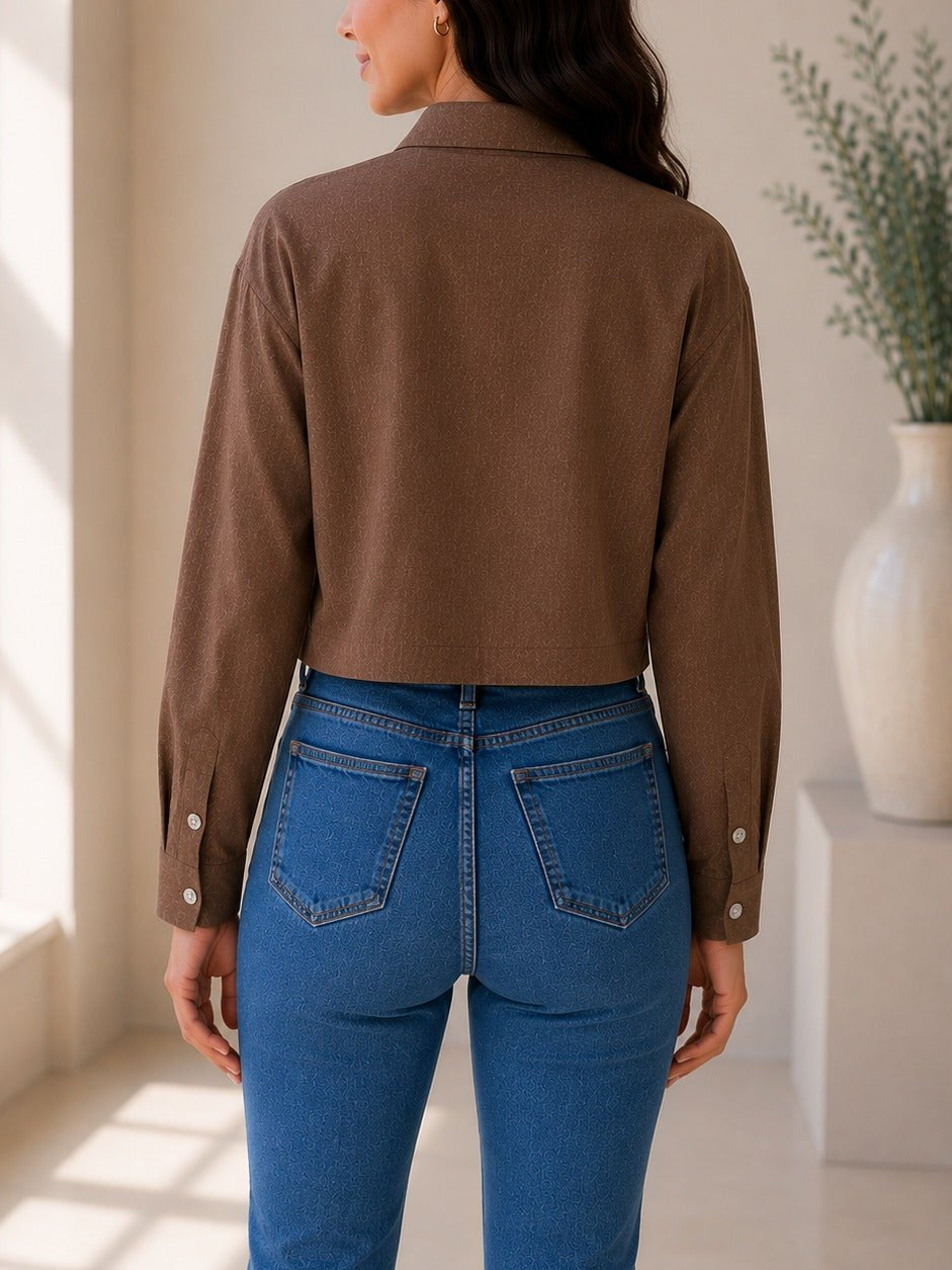 Ladies Chocolate Button Up Cropped Shirt - StylePhase SA