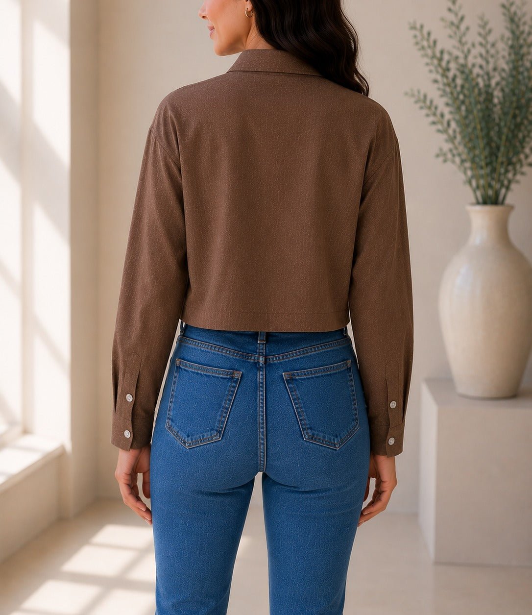Ladies Chocolate Button Up Cropped Shirt - StylePhase SA