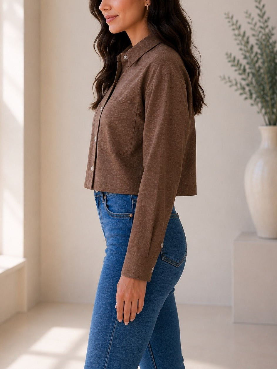 Ladies Chocolate Button Up Cropped Shirt - StylePhase SA