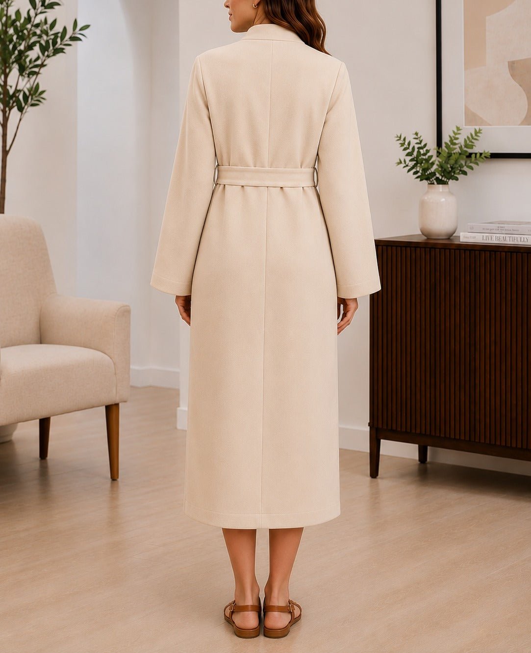 Ladies Cream Belted Peplum Midi Dress - StylePhase SA
