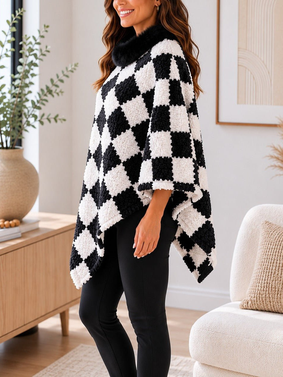Ladies Cream Fur Collar Poncho - StylePhase SA