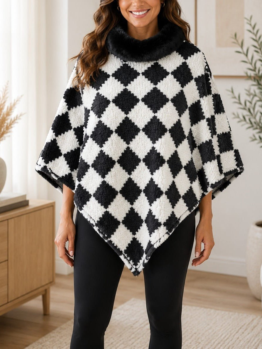 Ladies Cream Fur Collar Poncho - StylePhase SA