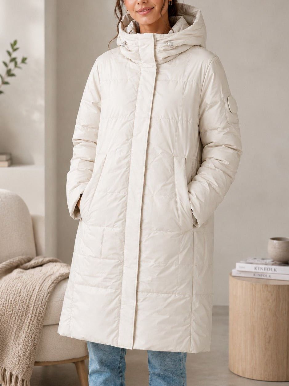 Ladies Cream Longer Length Puffer Jacket - StylePhase SA