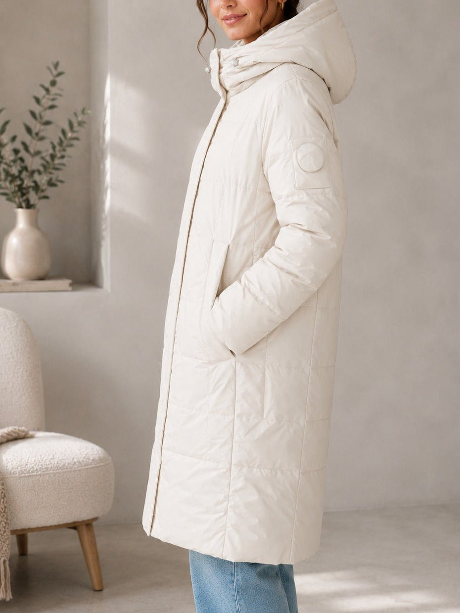 Ladies Cream Longer Length Puffer Jacket - StylePhase SA