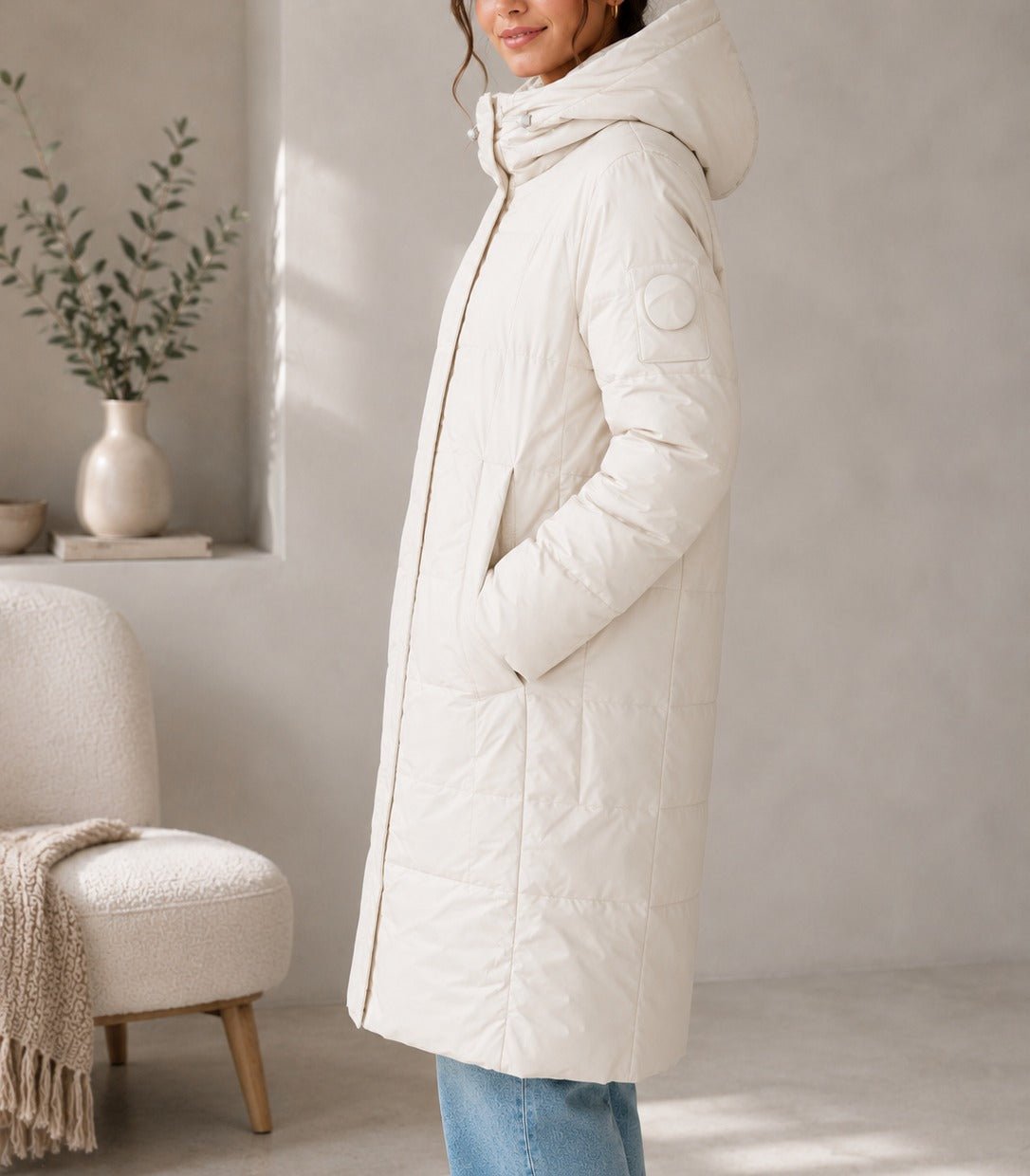 Ladies Cream Longer Length Puffer Jacket - StylePhase SA