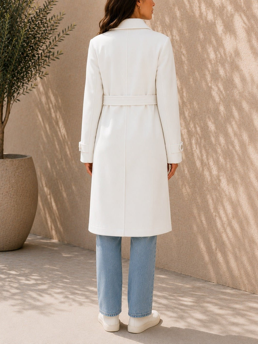 Ladies Cream Pleated Button Detail Melton Coat - StylePhase SA