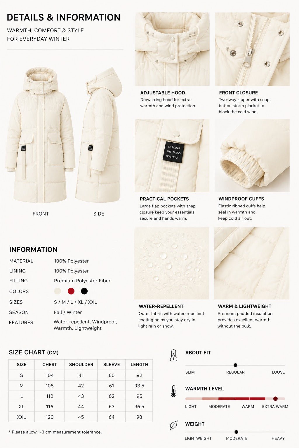 Ladies Cream Pocket Front Puff Jacket - StylePhase SA