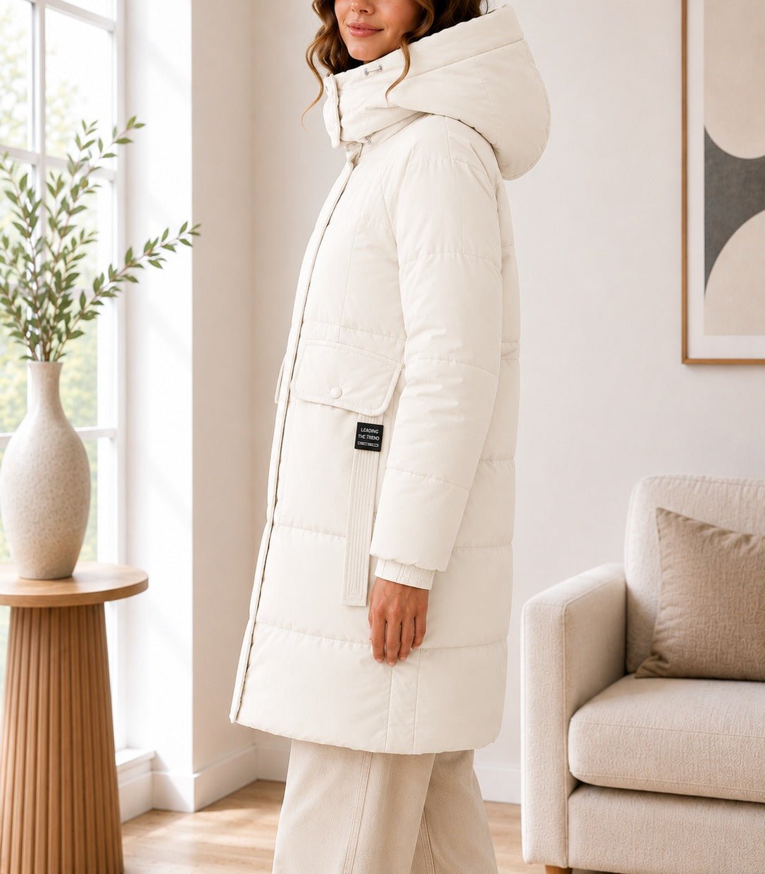 Ladies Cream Pocket Front Puff Jacket - StylePhase SA